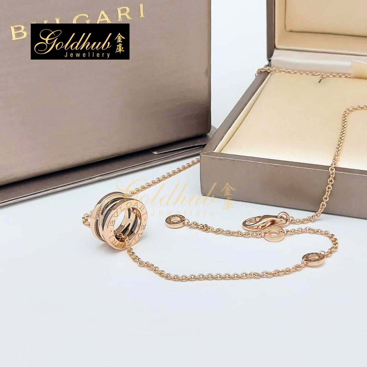 Bvlgari B.zero1 Design Legend Black Ceramic Necklace in Rose Gold
