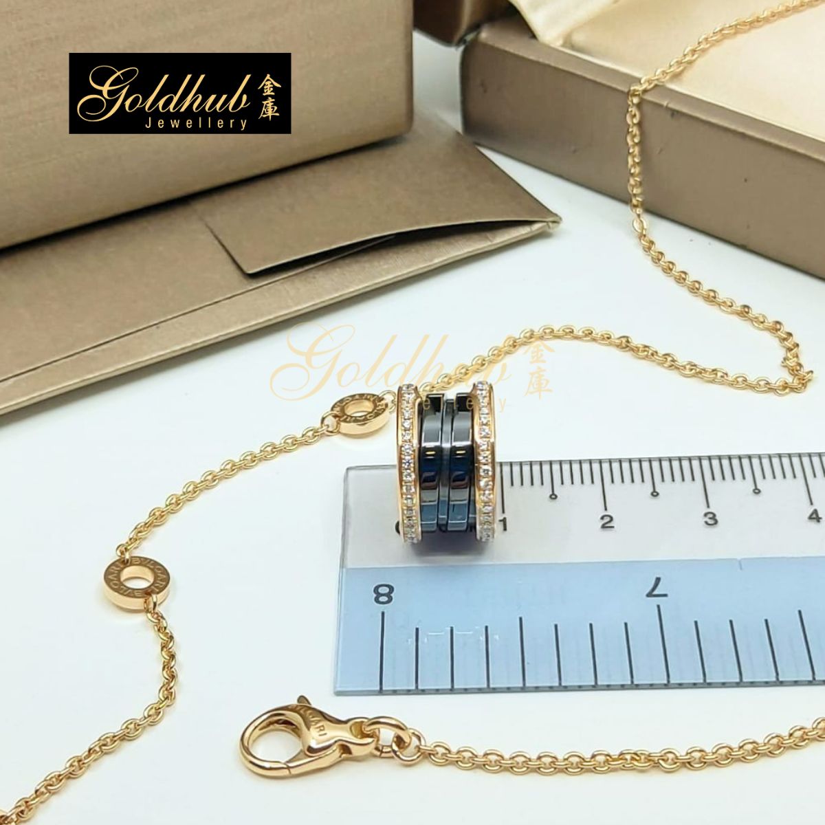Bulgari B.zero1 Necklace, Black Ceramic Pave Diamonds in Rose Gold