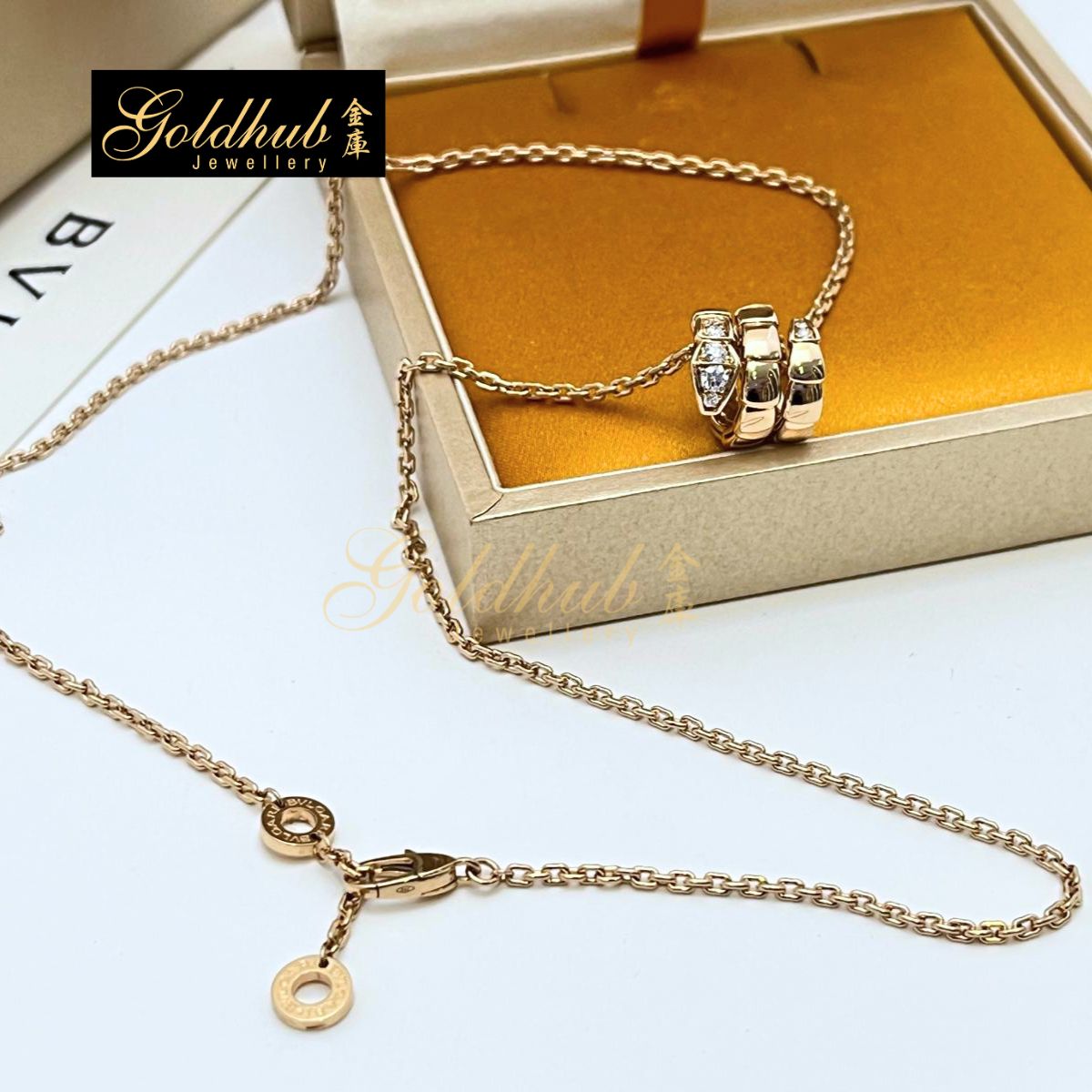 Bulgari Serpenti Viper Necklace, Pave Diamonds on the head and tail in Rose Gold