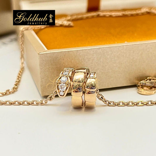 Bulgari Serpenti Viper Necklace, Pave Diamonds on the head and tail in Rose Gold
