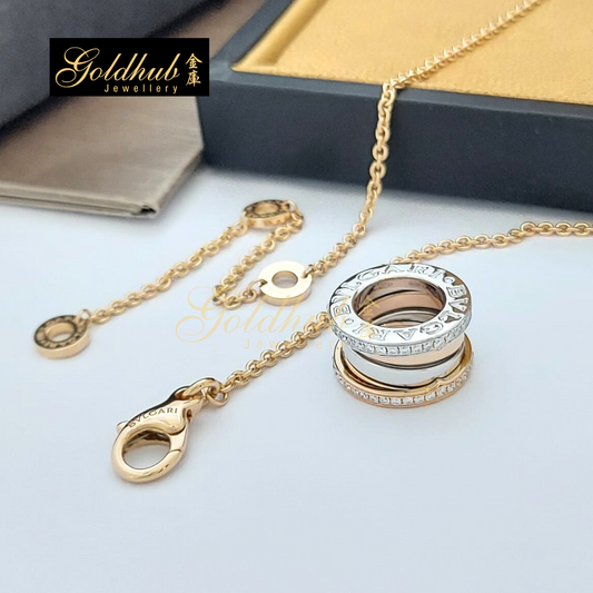 Bvlgari B.zero1 Necklace with pave diamonds on the edges in Rose and White Gold