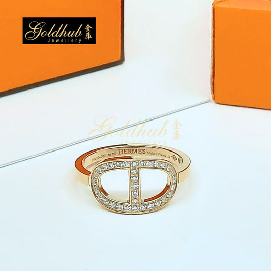 Hermes Chaîne d’Ancre Contour Ring, Medium Model, 33 Diamonds in Rose Gold, Size 54