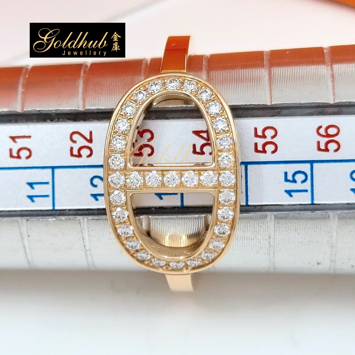 Hermes Chaîne d’Ancre Contour Ring, Medium Model, 33 Diamonds in Rose Gold, Size 54