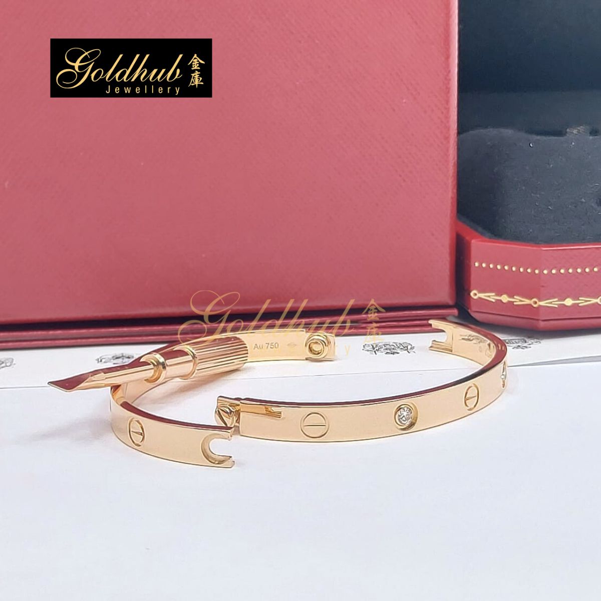 Cartier Love Bracelet, Classic Model, 4 Diamonds in Rose Gold, Size 17