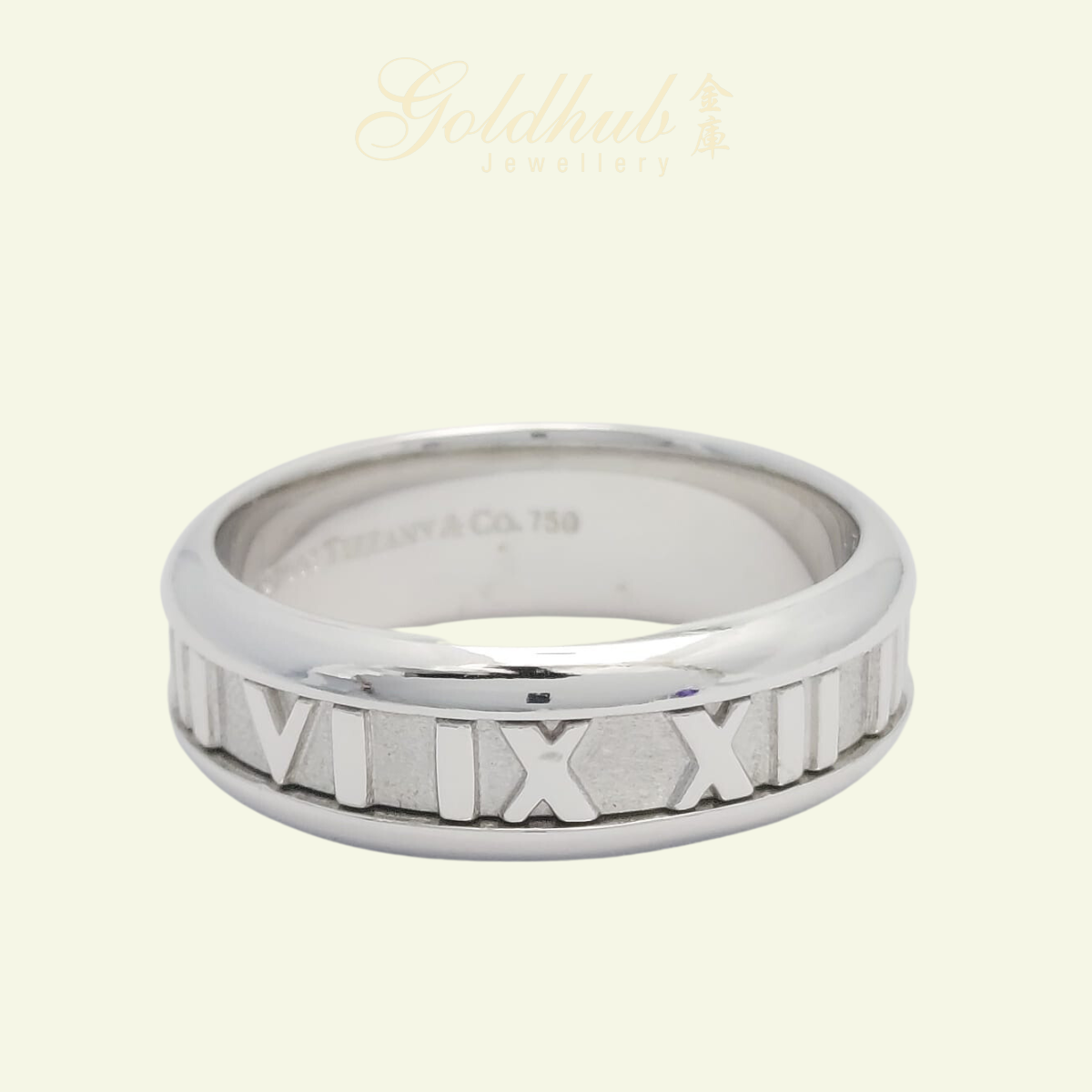 Tiffany & Co. Atlas Ring in White Gold, Size 8.75