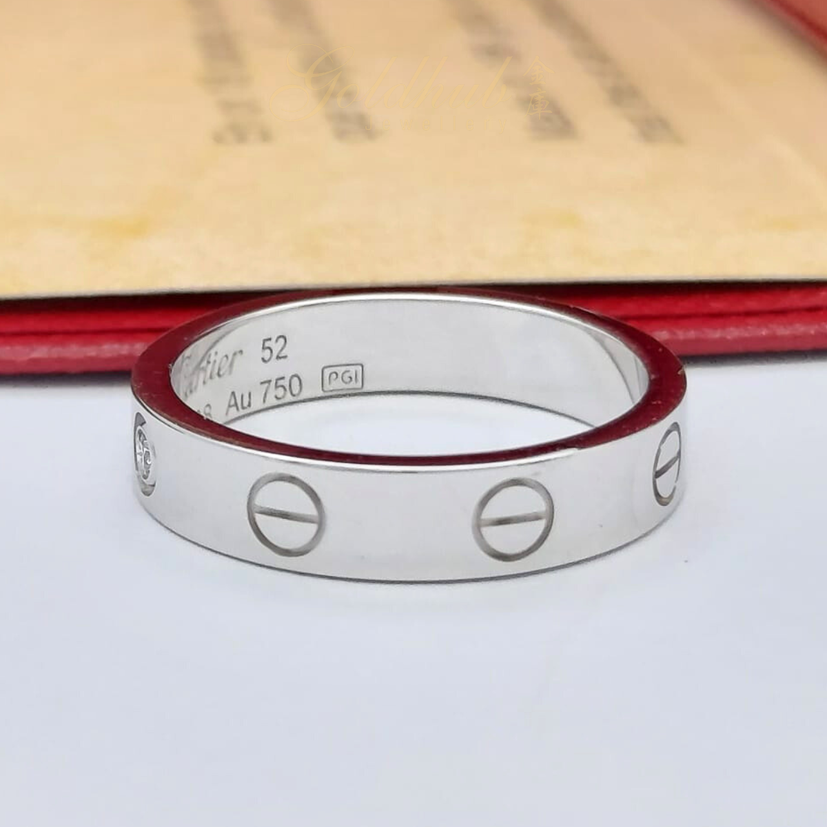 Cartier Love Wedding Band, 1 Diamond Ring in White Gold, Size 52