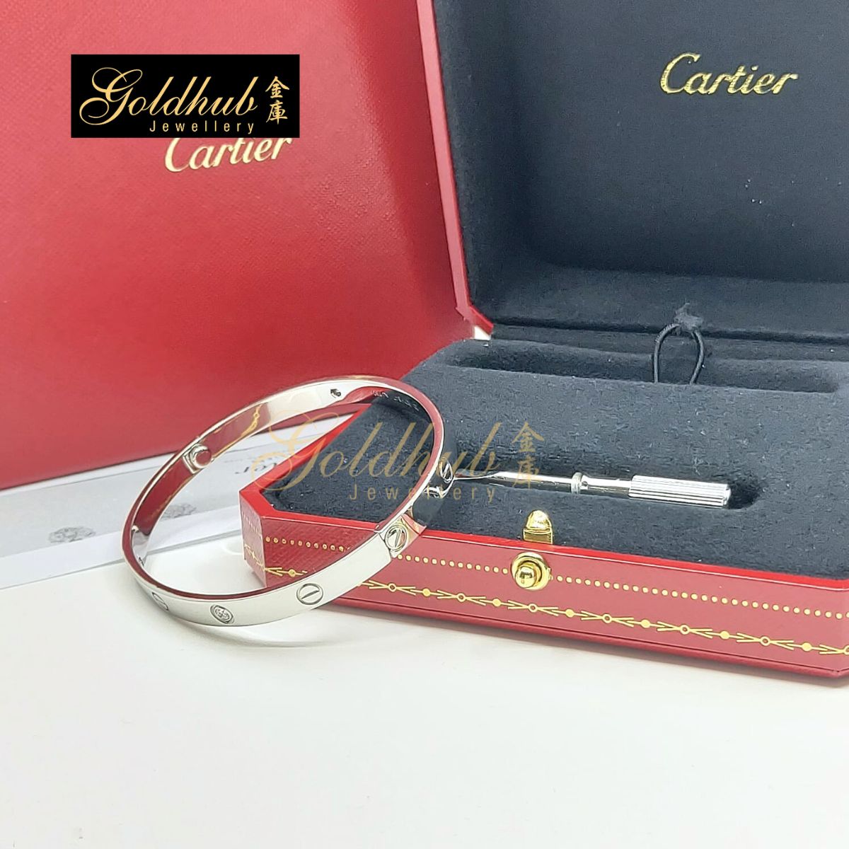 Cartier Love Bracelet, Classic Model, 4 Diamonds in White Gold, Size 20