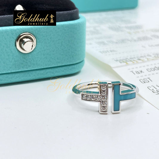 Tiffany T Diamond and Turquoise Wire Ring in White Gold, Size 6