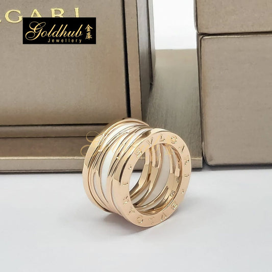 Bvlgari B.zero1 Ring, Legend 4 Band, White Ceramic in Rose Gold, Size 50