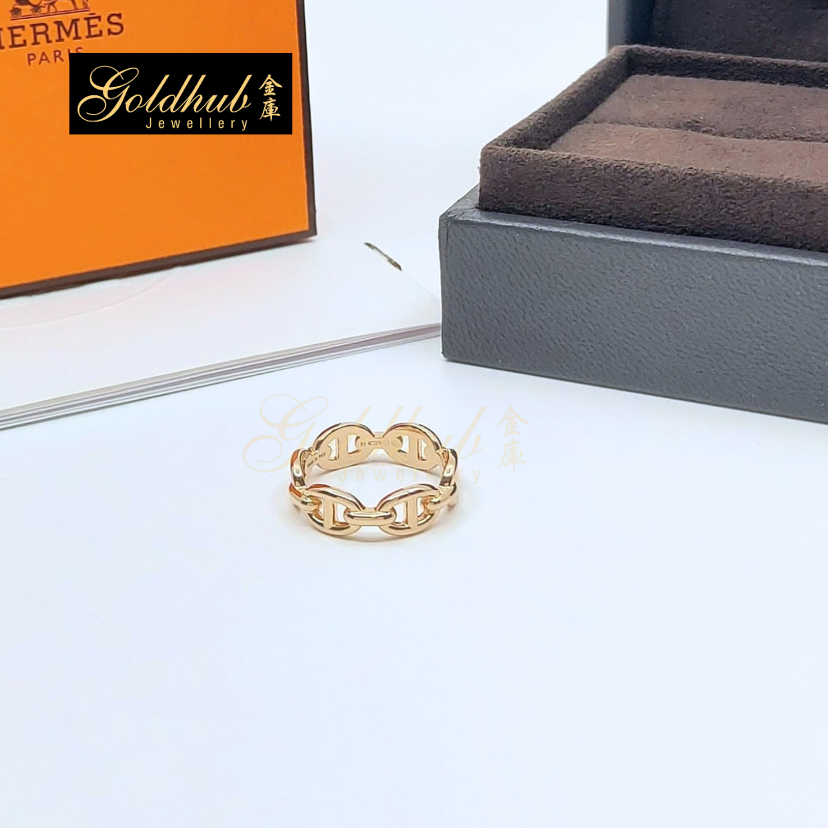 Hermes Chaine d'ancre Enchainee Ring, Small Model in Rose Gold, Size 51