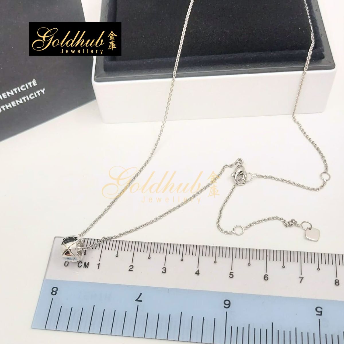 Chanel Coco Crush Necklace, Quilted Motif in White Gold