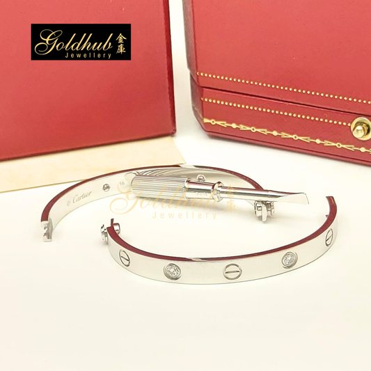 Cartier Love Bracelet, Classic Model, 4 Diamonds in White Gold, Size 16