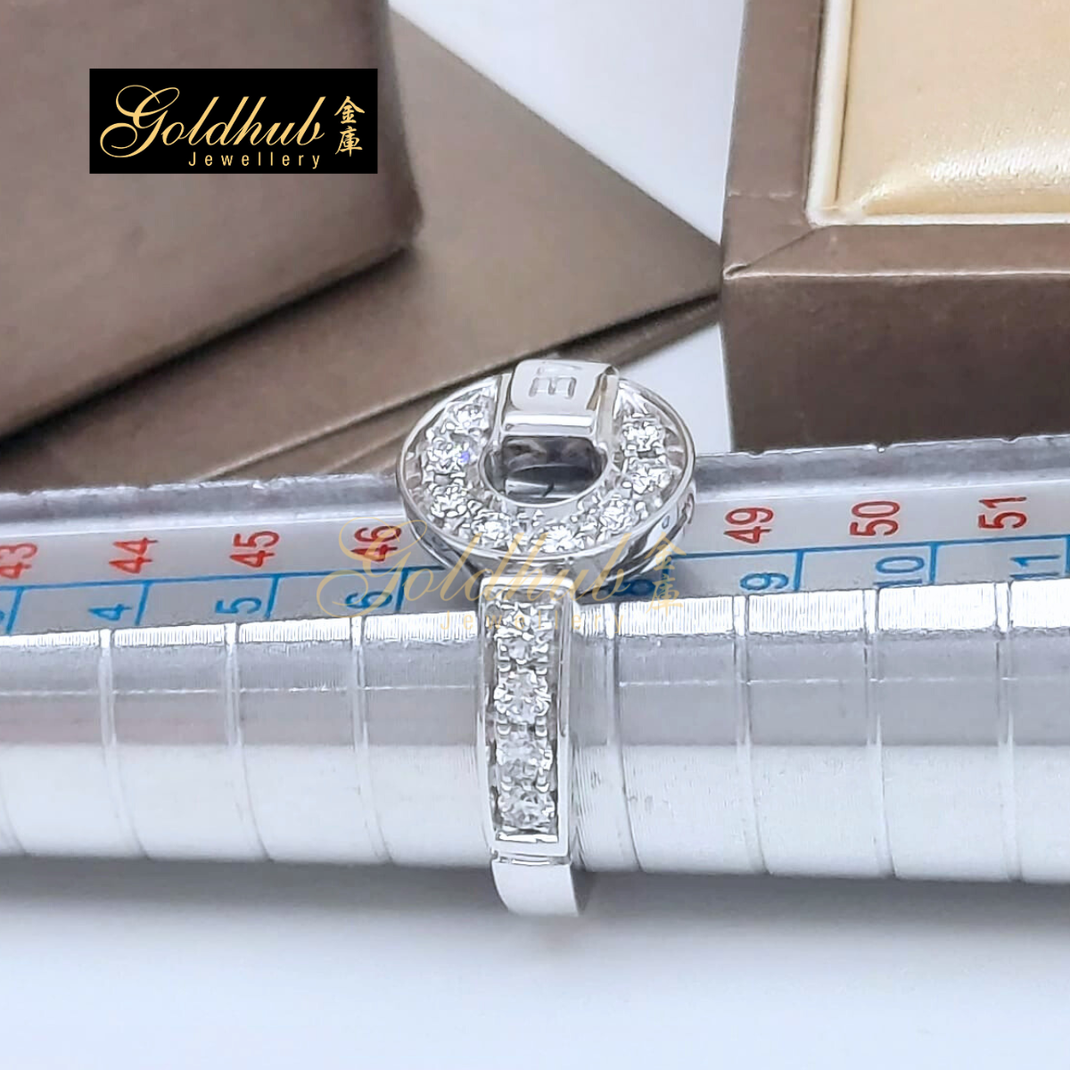 Bvlgari Bvlgari Paved Diamond Ring in White Gold, Size 48