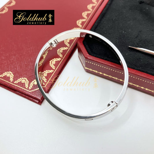 Cartier Love Bracelet, Classic Model, 4 Diamonds in White Gold, Size 17