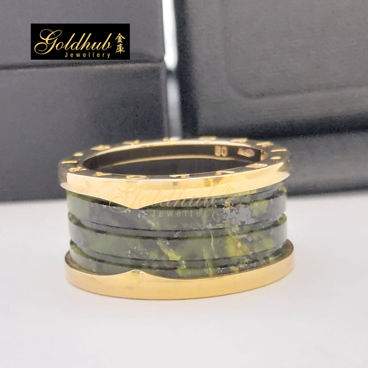 Bvlgari B.zero1 Green Marble 4 Band Ring in 750 Rose Gold, Size 60