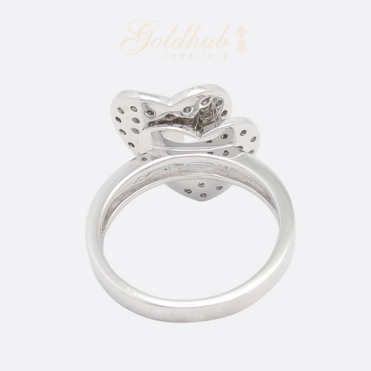 18k Double Heart Diamond Ring in White Gold