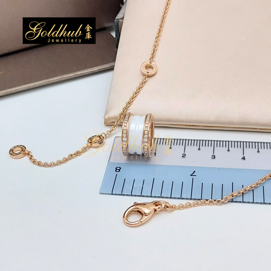 [Reserved] Bvlgari B.zero1 Classic White Ceramic Necklace, Pave Diamonds on Edges in Rose Gold