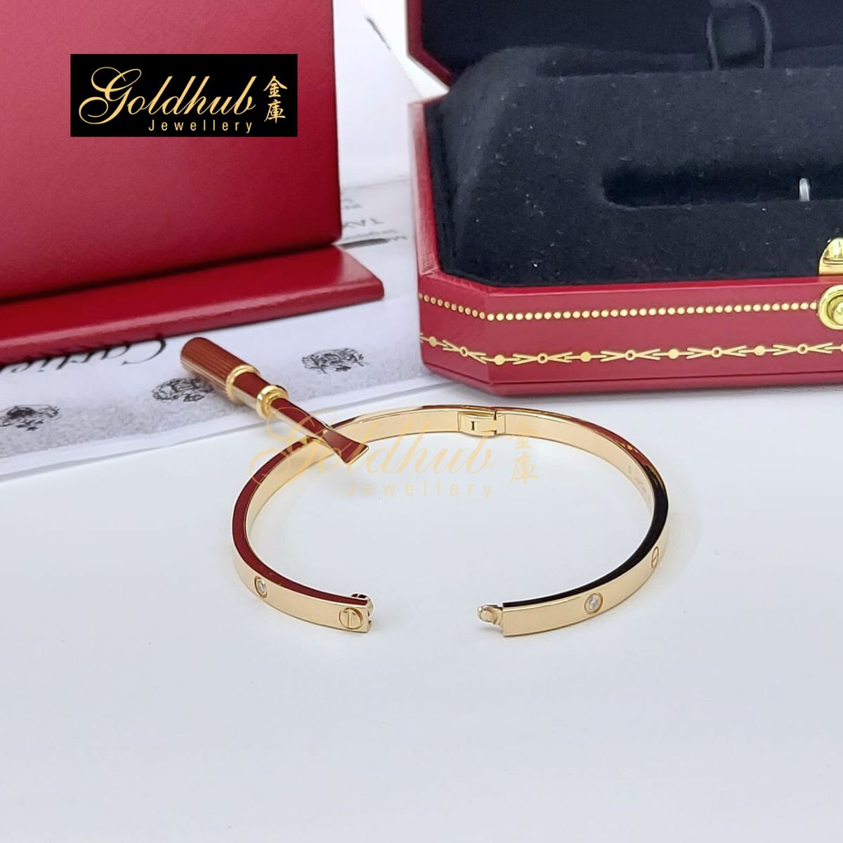 Cartier Love Bracelet, Small Model, 6 Diamonds in Rose Gold, Size 16