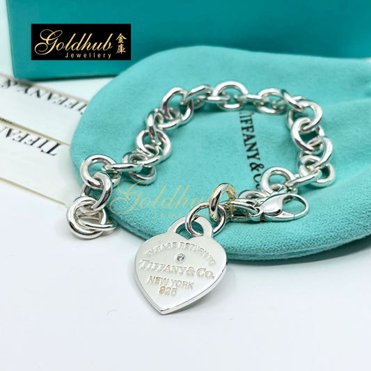 Tiffany & Co Return to Tiffany Heart Tag Bracelet, 1 Diamond in Silver