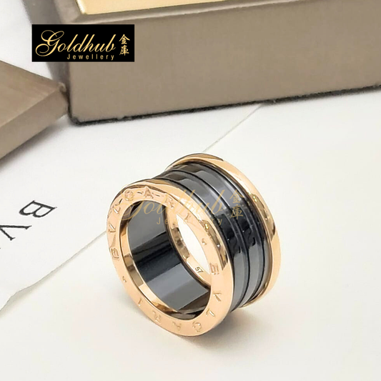 Bvlgari B.zero1 4 Band Ring, Black Ceramic in Rose Gold, Size 57