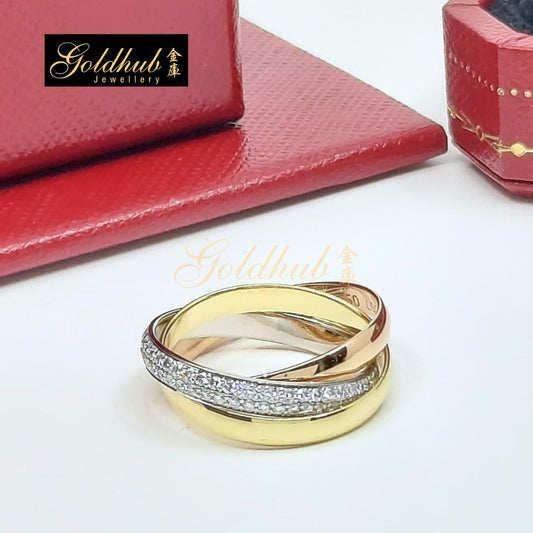Cartier Trinity, Small Model, Half-Paved Diamond Ring, Size 50