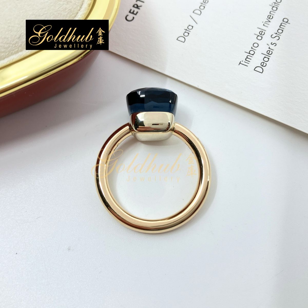 Pomellato Nudo Classic Ring, London Blue Topaz in Rose Gold, Size 54