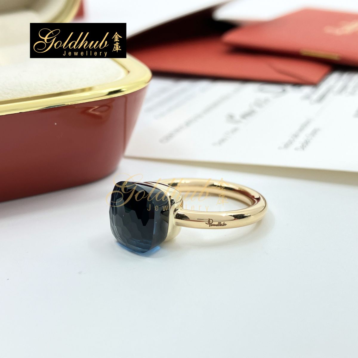 Pomellato Nudo Classic Ring, London Blue Topaz in Rose Gold, Size 54