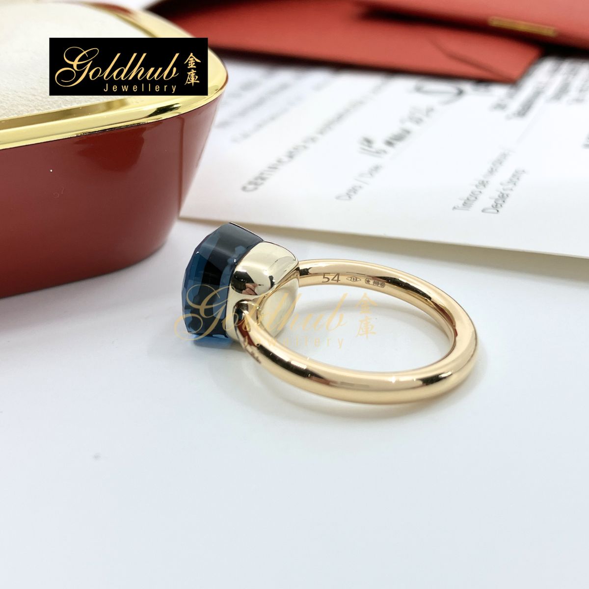 Pomellato Nudo Classic Ring, London Blue Topaz in Rose Gold, Size 54