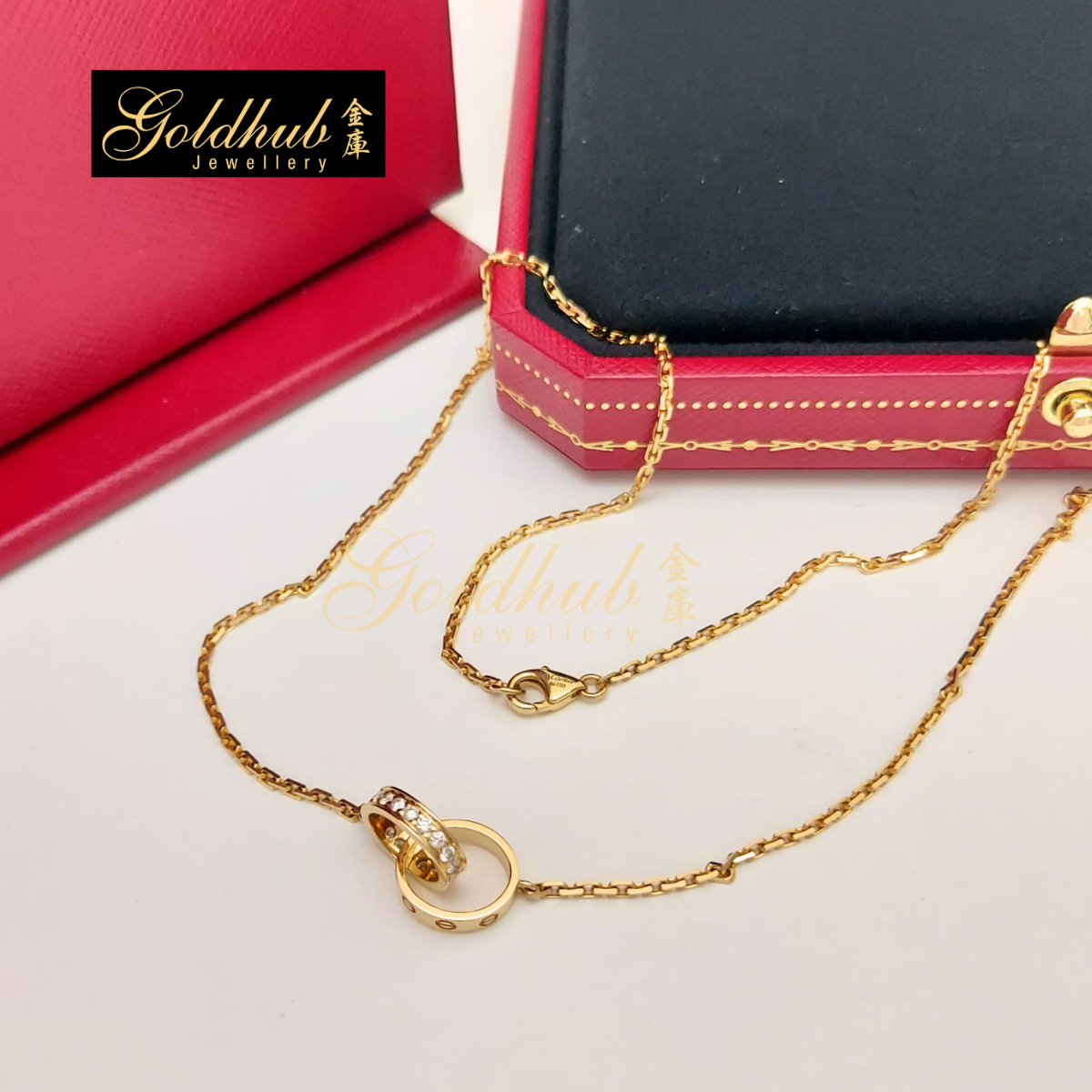 Cartier Love Pendant, Half-Paved Diamond Necklace in Rose Gold