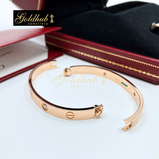 Cartier LOVE Bracelet, Classic Model, 4 Diamonds in Rose Gold, Size 17