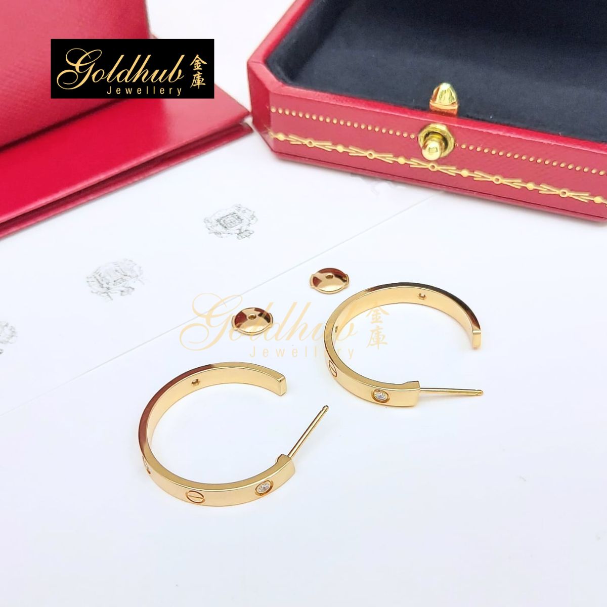 Cartier LOVE Hoop Earrings, Medium Model, 6 Diamonds in Rose Gold