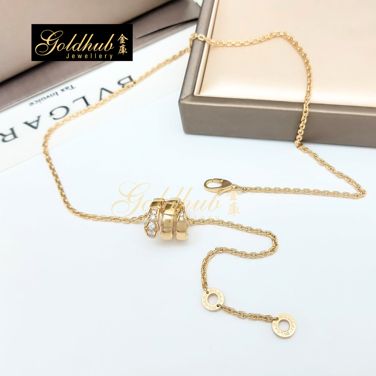 Bulgari Serpenti Viper Necklace, Pave Diamonds on the head and tail in Rose Gold