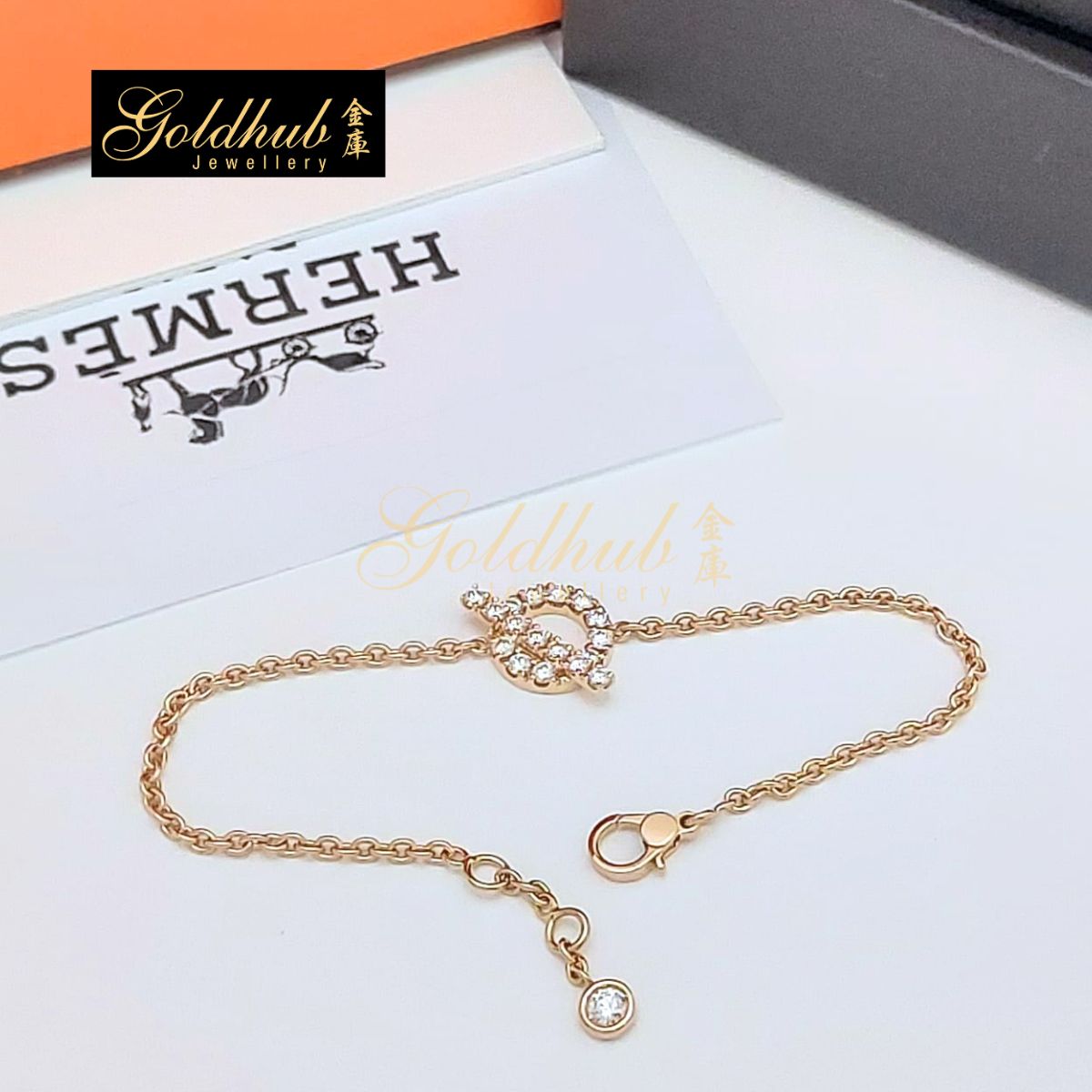 Hermes Finesse Bracelet, 18 Diamonds in Rose Gold, Size SH