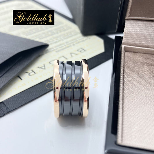 Bulgari B.zero1 4 Band Ring with Black Ceramic in Rose Gold, Size 53