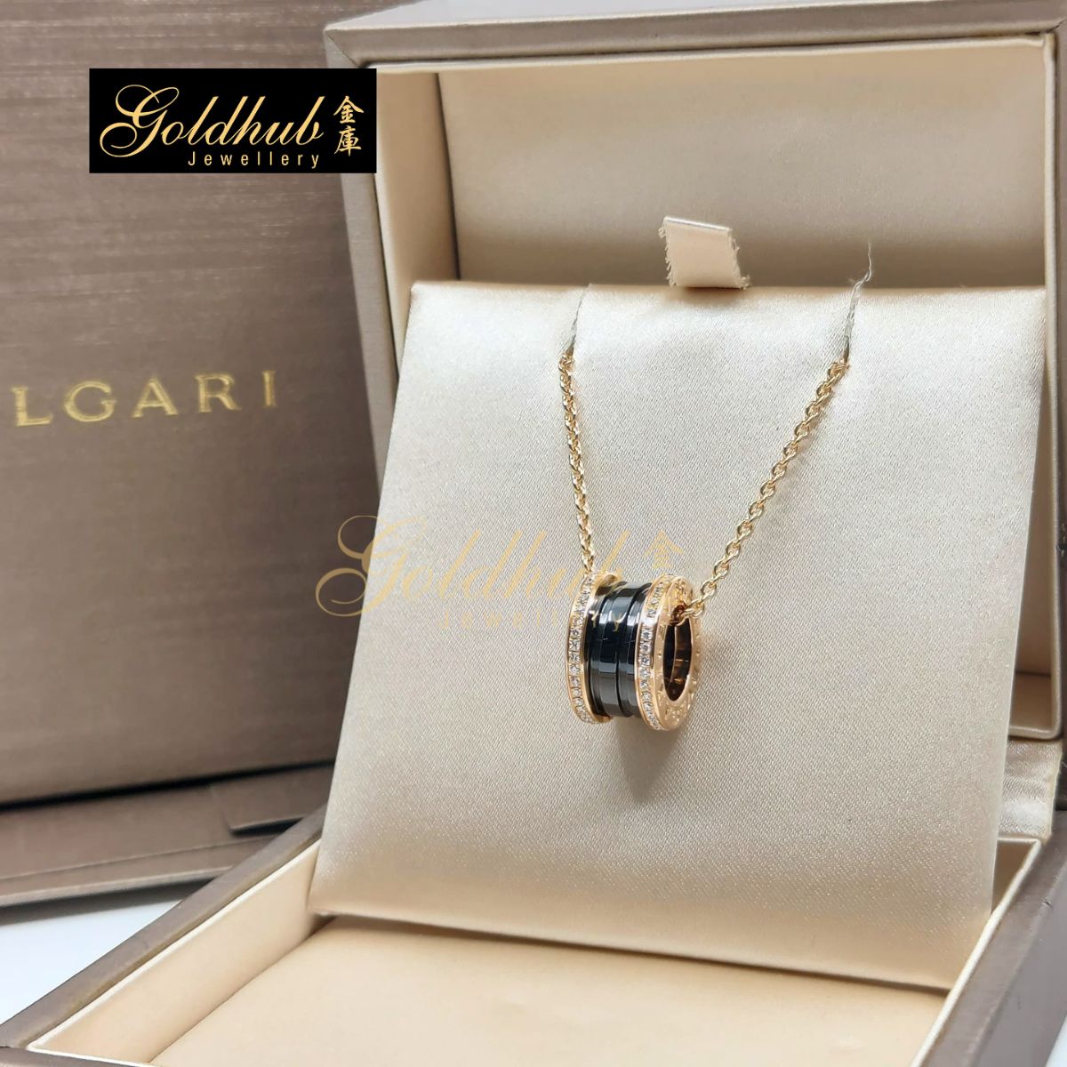 Bulgari B.zero1 Necklace, Black Ceramic Pave Diamonds in Rose Gold