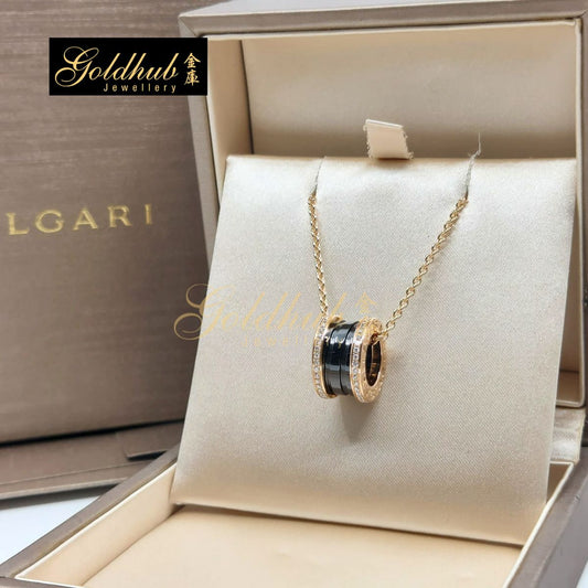 Bulgari B.zero1 Necklace, Black Ceramic Pave Diamonds in Rose Gold