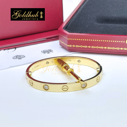 Cartier Love Bracelet, Classic Model, 4 Diamonds in Yellow Gold, Size 15