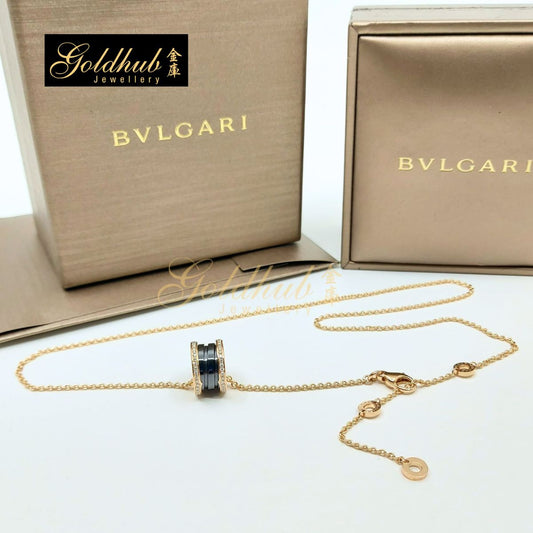 Bulgari B.zero1 Necklace, Black Ceramic Pave Diamonds in Rose Gold