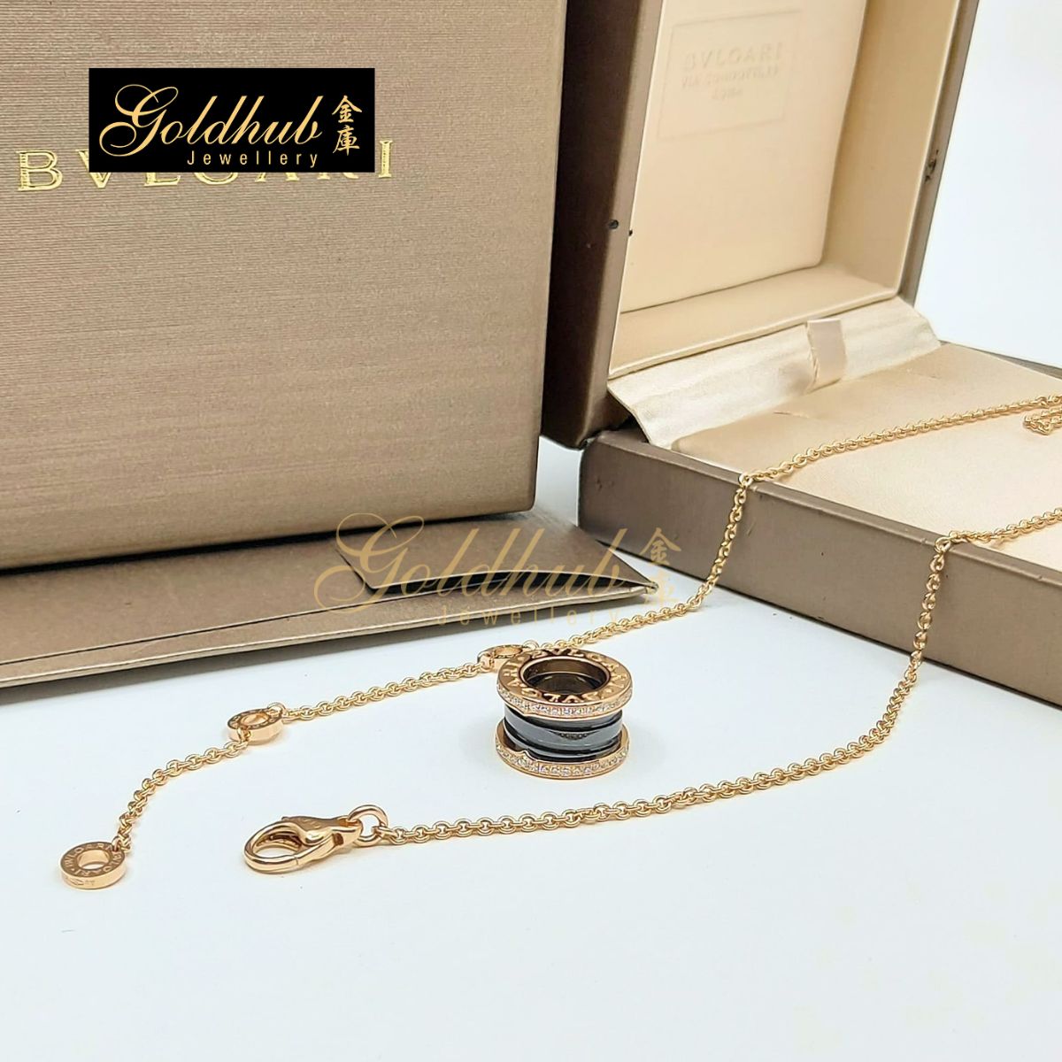 Bulgari B.zero1 Necklace, Black Ceramic Pave Diamonds in Rose Gold