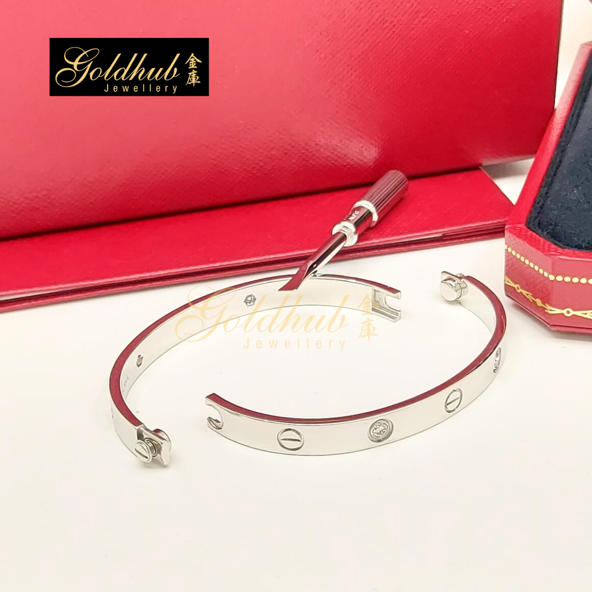 Cartier Love Bracelet, Classic Model, 4 Diamonds in White Gold, Size 17