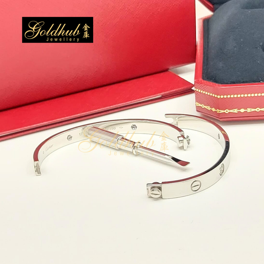 Cartier Love Bracelet, Classic Model, 4 Diamonds in White Gold, Size 17