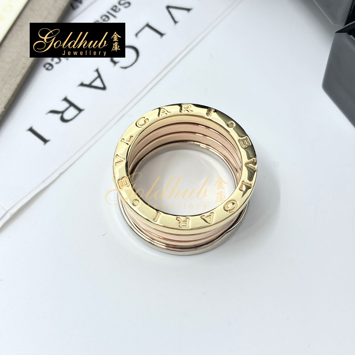 Bulgari B.zero1 4 Band Ring in Yellow White Rose Gold, Size 53