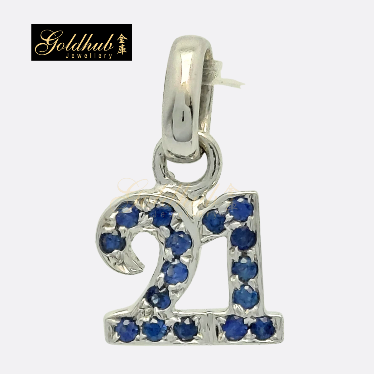 21st Blue Sapphire Pendant in White Gold