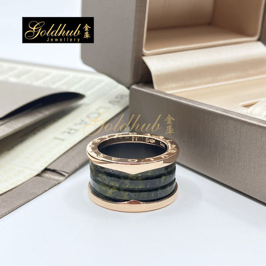 Bulgari B.zero1 4 Band Ring with Green Marble in Rose Gold, Size 53
