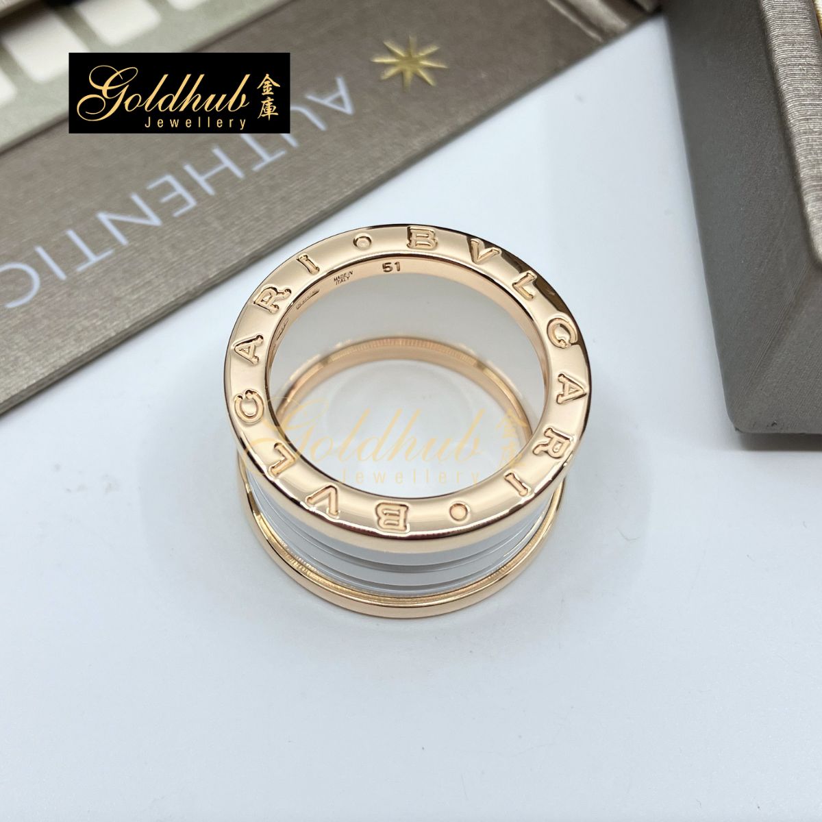 Bulgari B.zero1 4 Band Ring with White Ceramic in Rose Gold, Size 51
