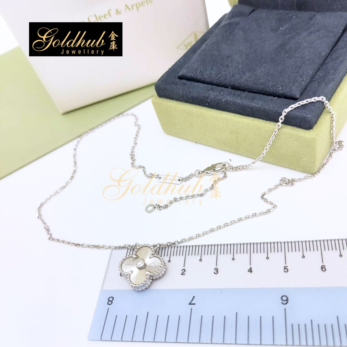 [Reserved] Van Cleef & Arpels 2020 Holiday Vintage Alhambra Pendant, Guilloche Diamond in White Gold