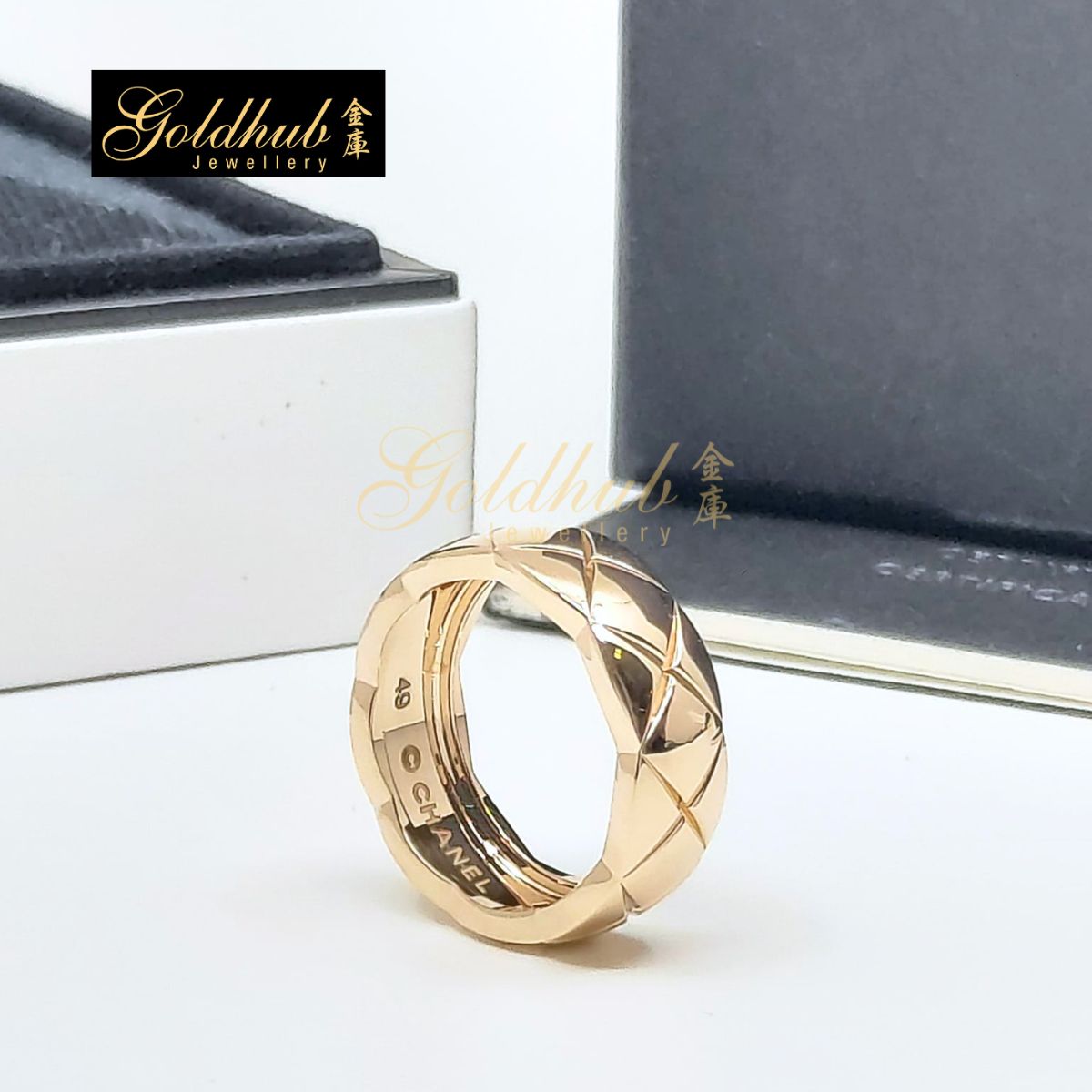 Chanel Coco Crush Ring, Quilted Motif, Small Version in Rose Gold, Size 49