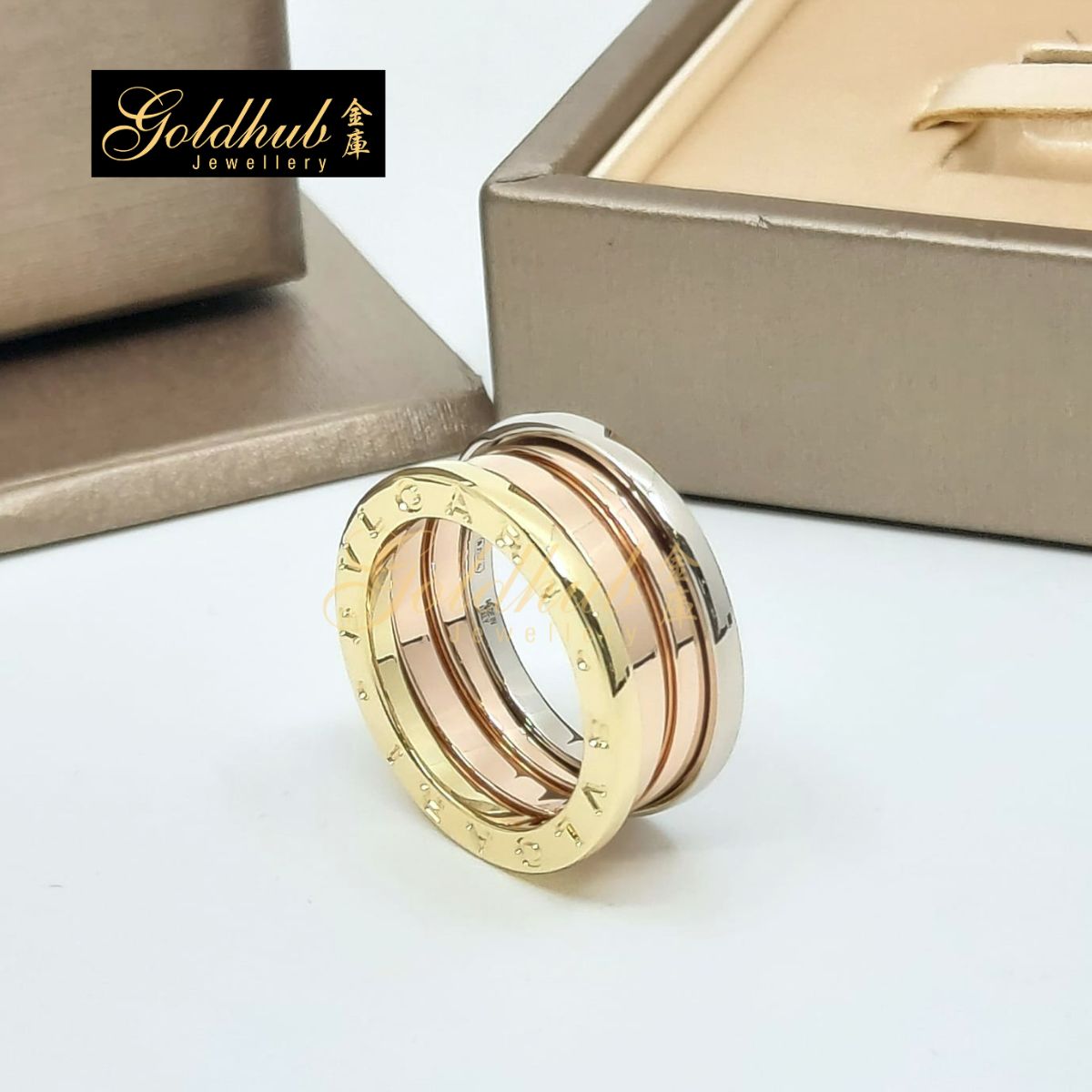 Bulgari B.Zero1 3 Bands Ring in Yellow, Rose and White Gold, Size 51