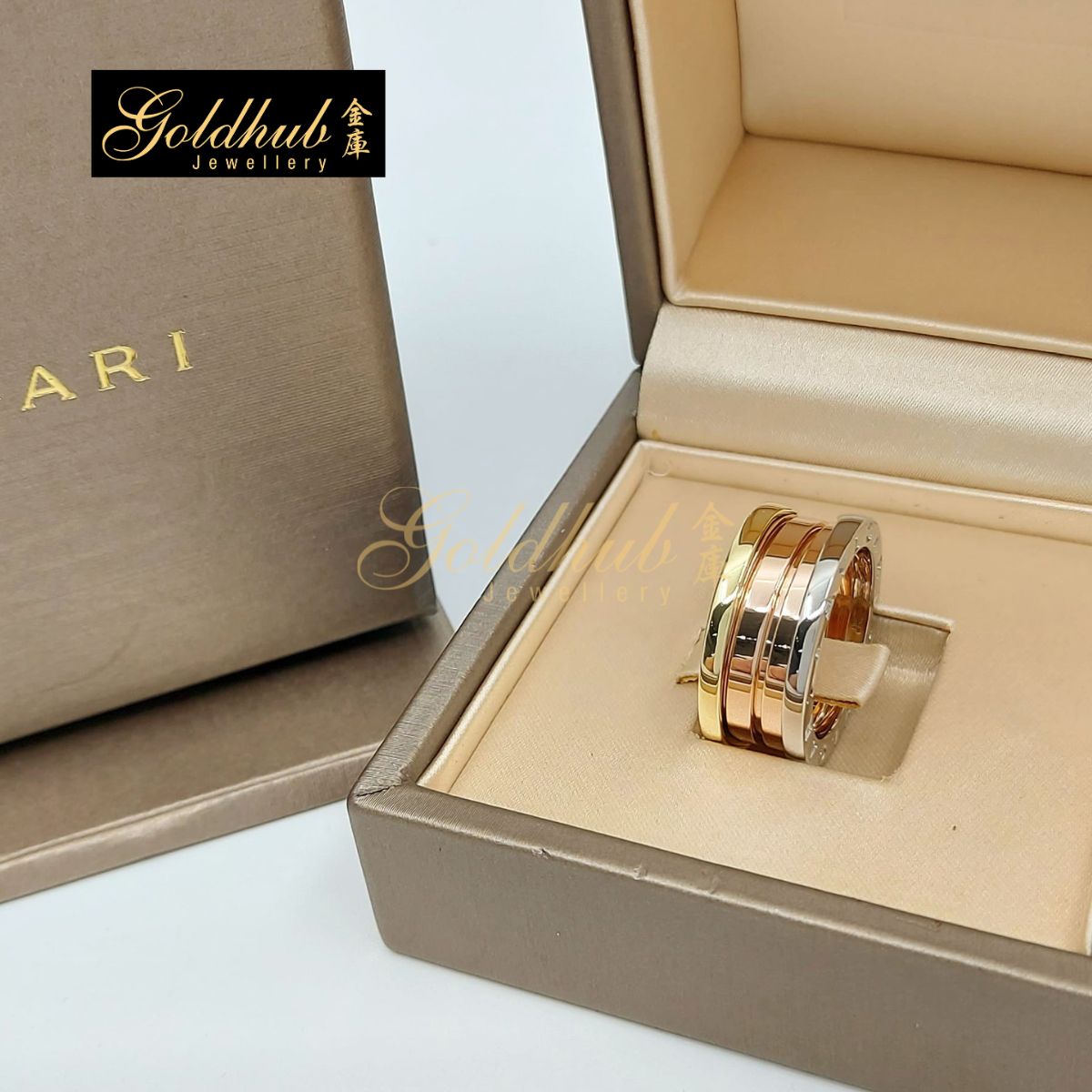 Bulgari B.Zero1 3 Bands Ring in Yellow, Rose and White Gold, Size 51