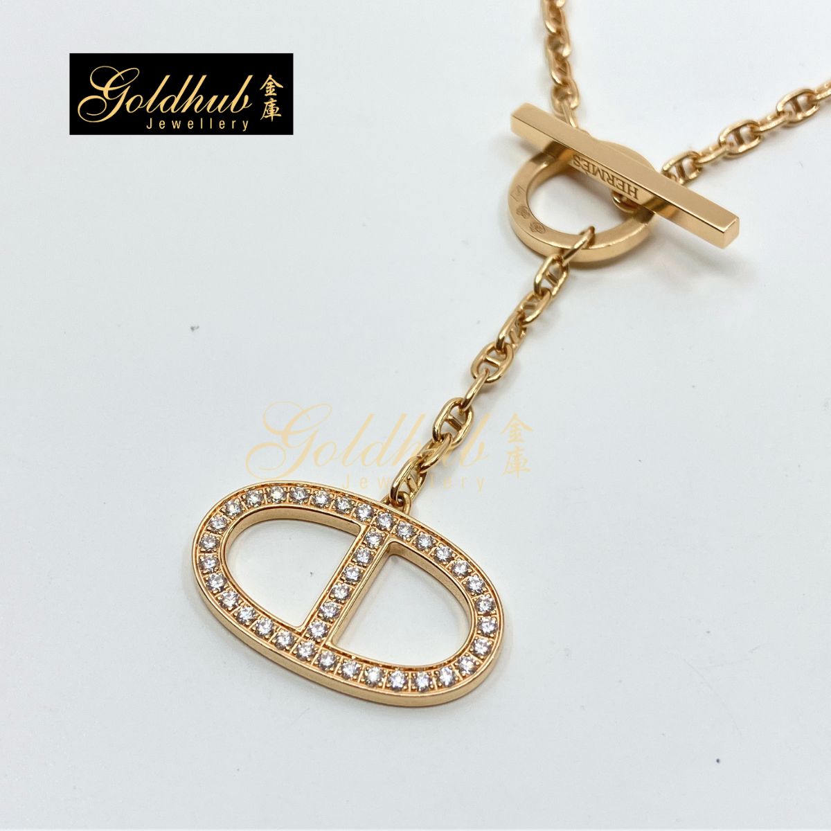 [Reserved] Hermes Chaine d'ancre Contour pendant, large model with diamonds in Rose Gold
